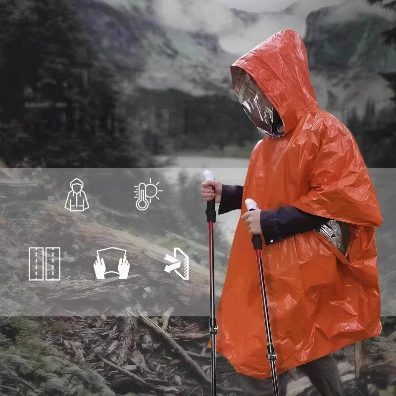 Emergency Poncho Rain - Poncho impermeable y cálido con capucha